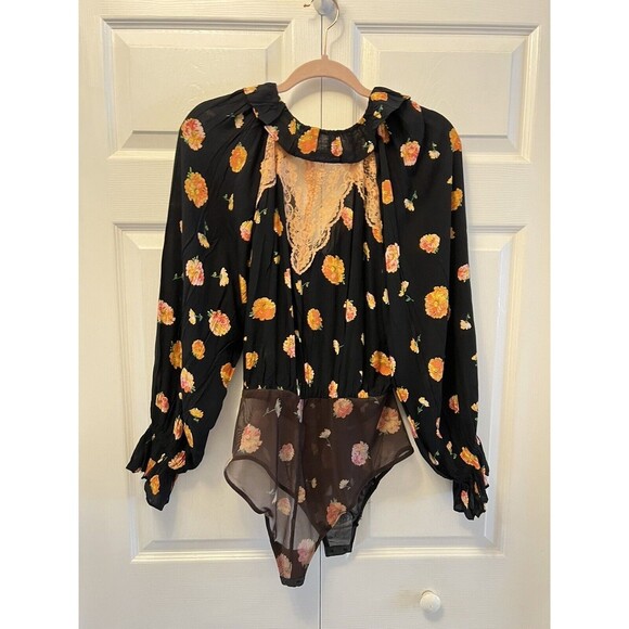 FREE PEOPLE Poppy Printed Black Combo Bodysuit TOP SIZE M MEDIUM NEW - Picture 8 of 8
